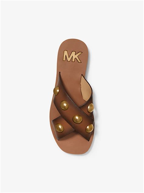 michael kors glenda|Glenda Studded Leather Slide Sandal .